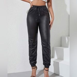 Leather look joggers